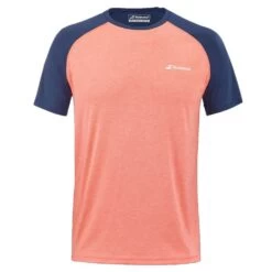 T-Shirt Babolat Play Crew Neck Corail / Bleu Marine